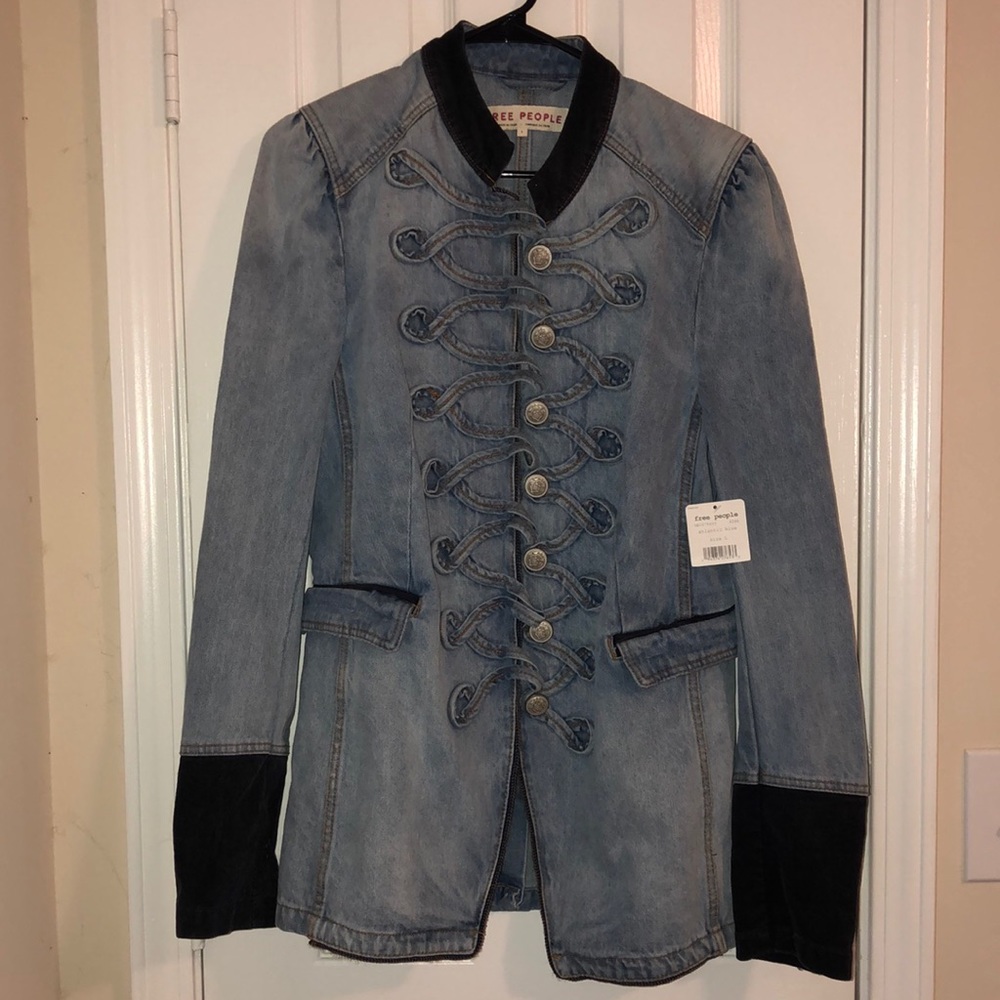 NWT Free People Denim Military Navy Style Jacket